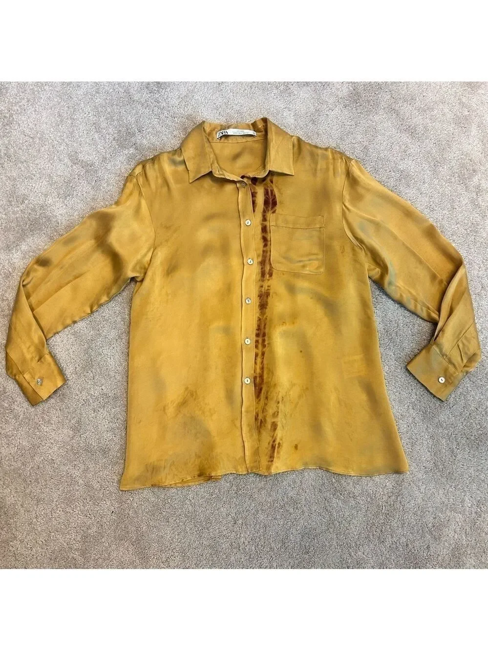 Zara studio collection mustard yellow artistic paint splatter blouse S NWOT RARE - Picture 8 of 15